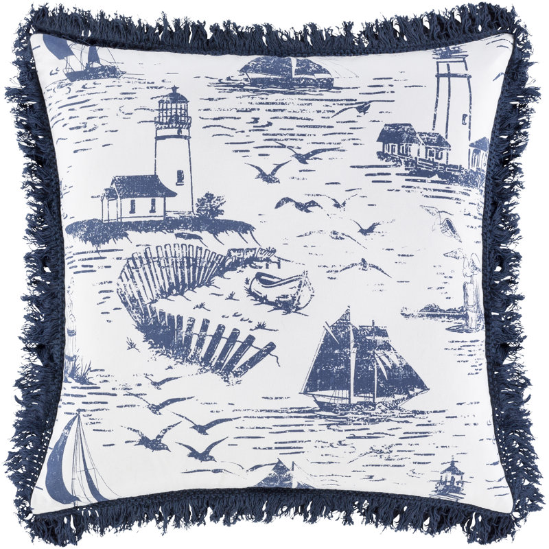 Square Cotton Pillow Cover, 22" x 22", Navy/White, Pillow Cover Only - No Insert