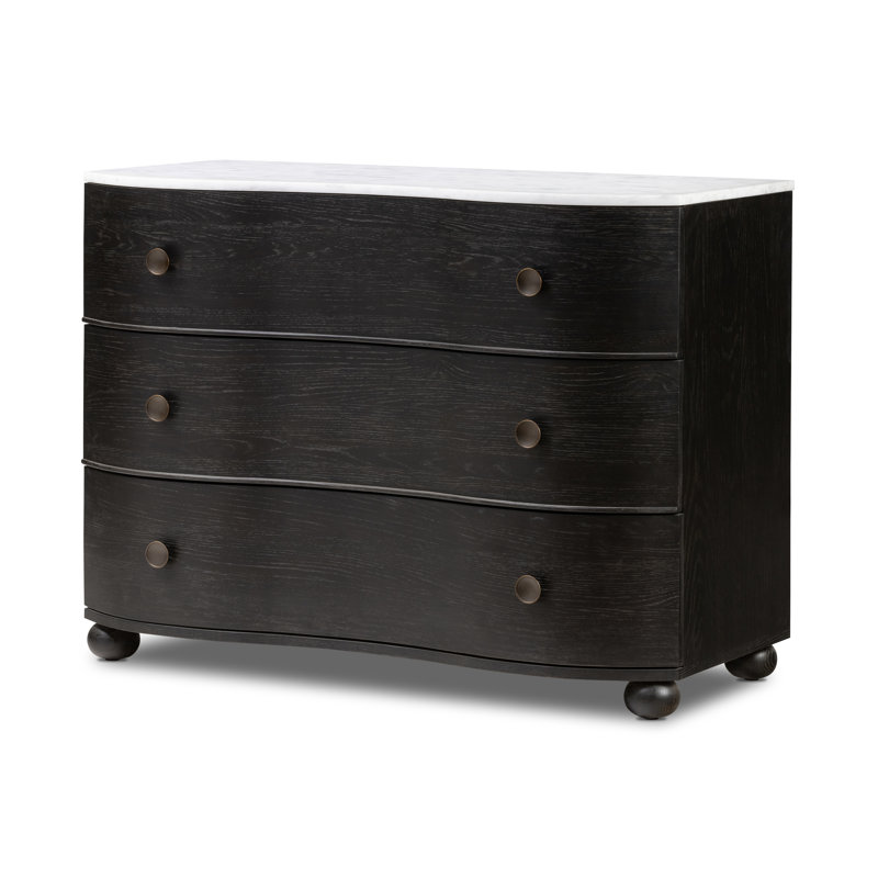Commode 3 tiroirs l 47,5 po Tariel, Noir / marbre blanc poli