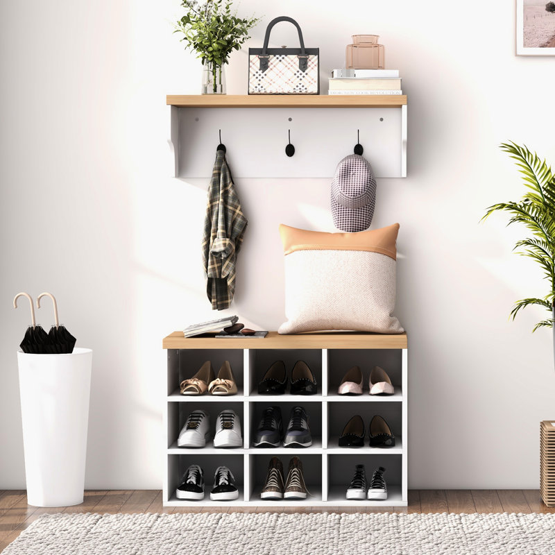21 bancs à chaussures, portemanteau, 9 armoires de rangement, blanc, couloir, design compact, espace, portemanteau