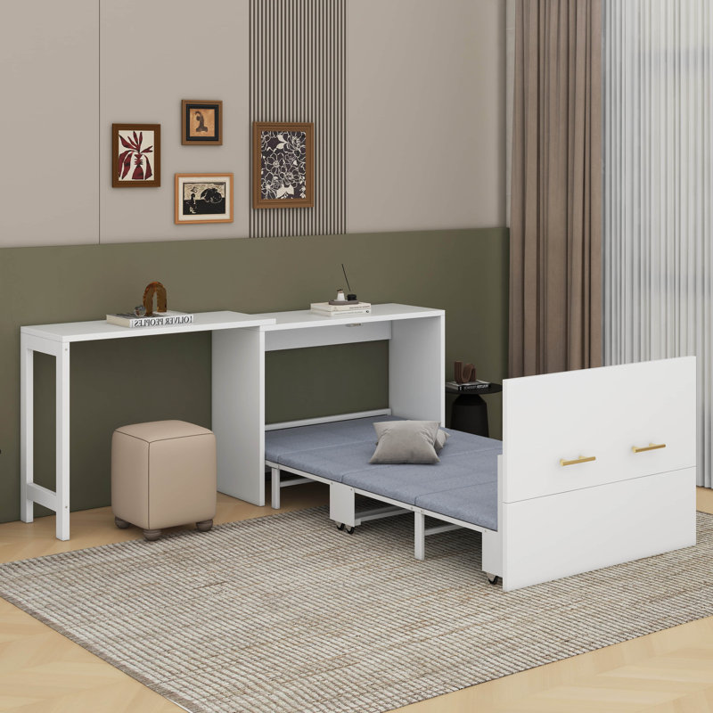 Lit simple escamotable avec bureau Murphy, Blanc