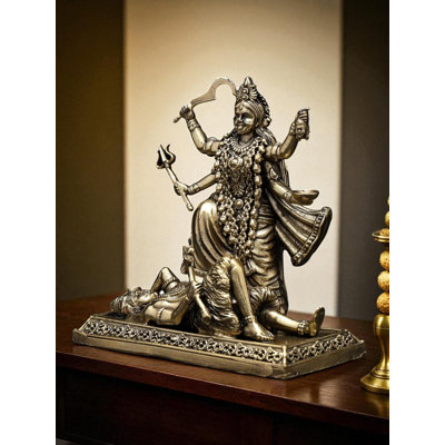 Small Brass Goddess Kali Standing on Shiva Statue Hindu Divine Feminine Power Décor
