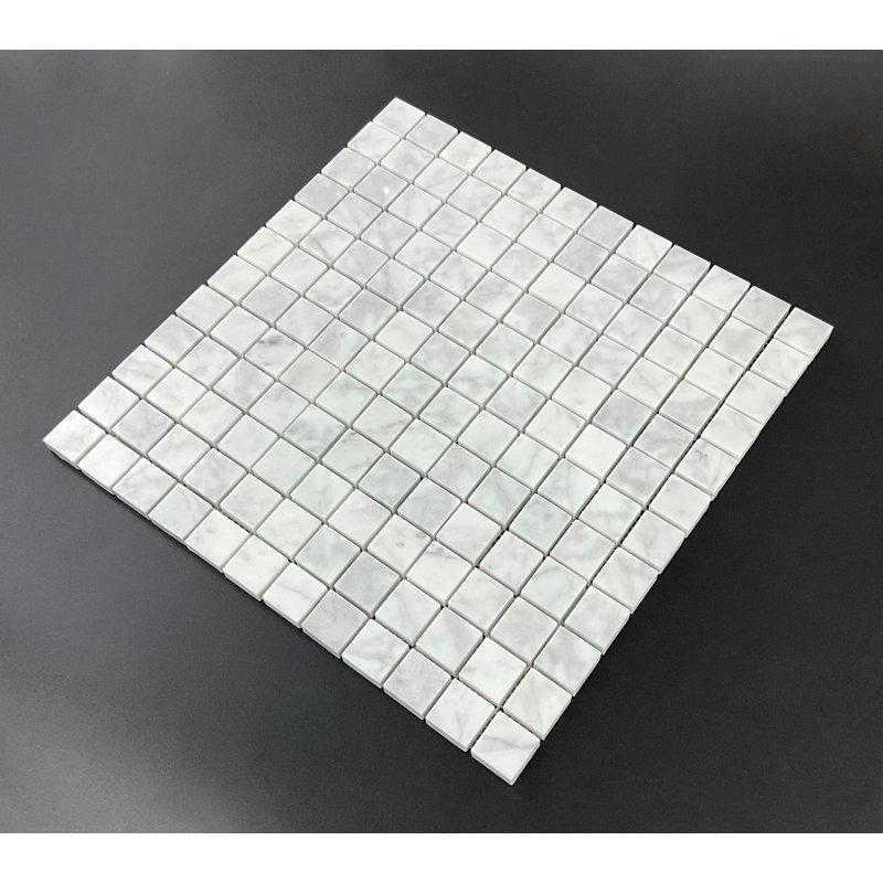 1" x 1" Marble Grid Mosaic Wall and Floor Tile, White Carrara