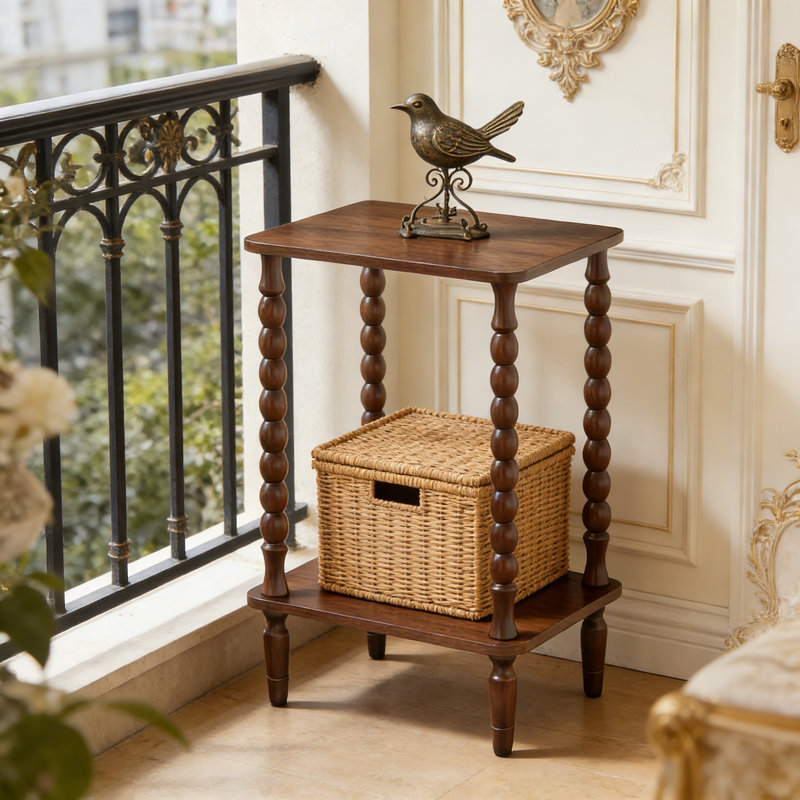 2-Tier End Table With Storage Shelves And Spindle Legs, Vintage Style Small Side Table For Living Room, Bedroom, And Small Spaces