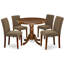 Ensemble de table de salle à manger 5 pièces pour 4 personnes comprenant une table de cuisine ronde avec piédestal et 4 chaises rembourrées en tissu de lin, acajou-1326178731-1243050145-1243050144