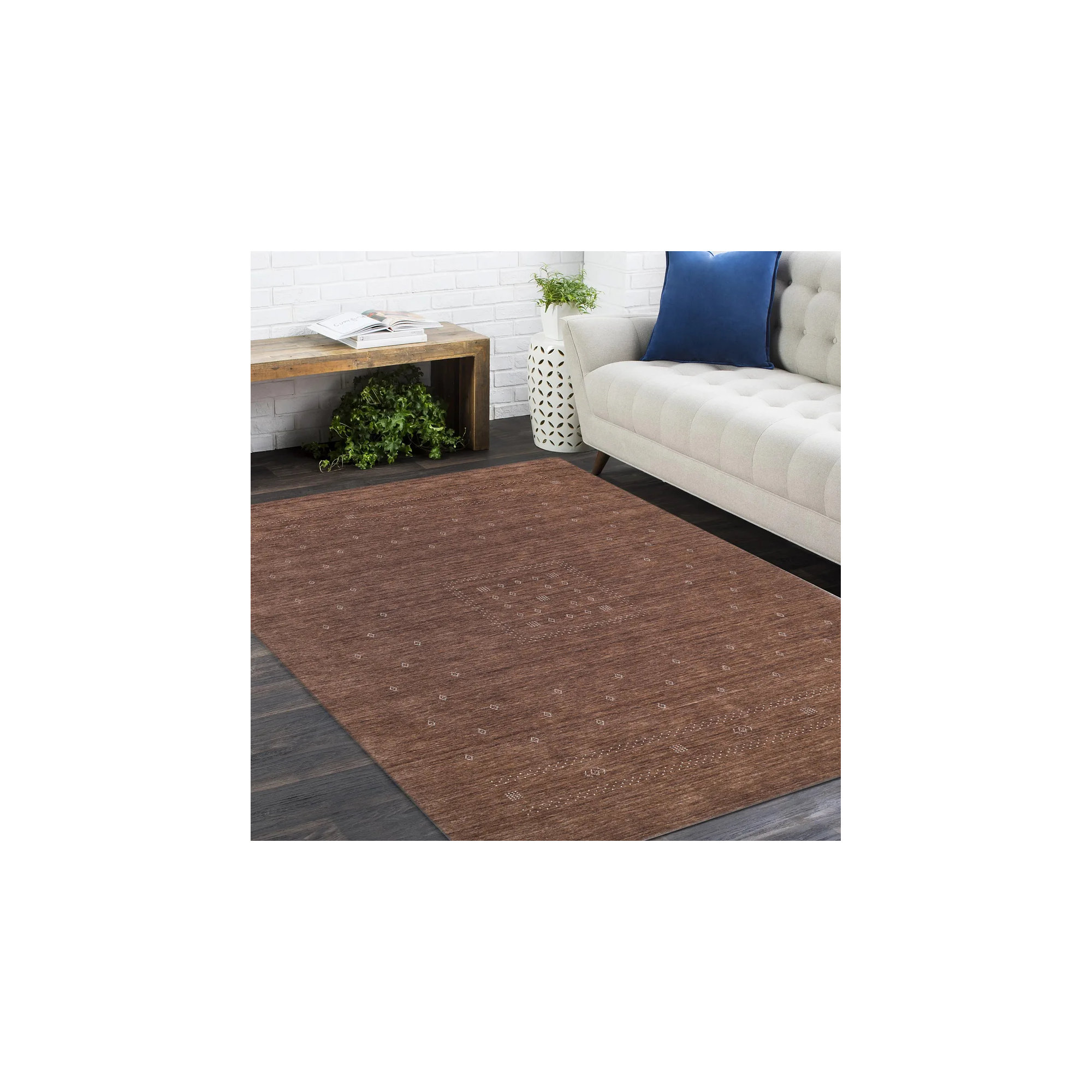 Simi Hand Knotted Cotton/Wool Southwestern Area Rug, Dark Brown, Rectangle 5' x 8'