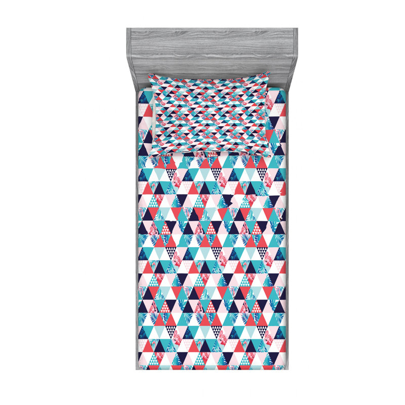 Microfiber Geometric Sheet Set, Twin XL Sheet Set with Fitted Sheet