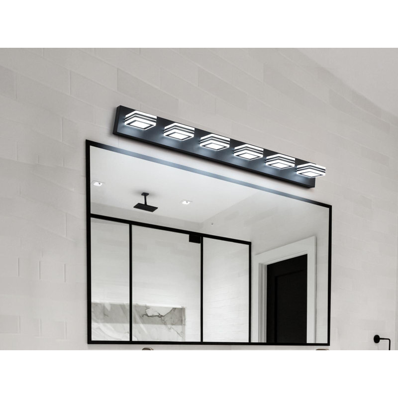 Luminaire en acrylique pour salle de bain avec lumière DEL à intensité variable (gradateur non inclus) 6 lumières, Noir mat
