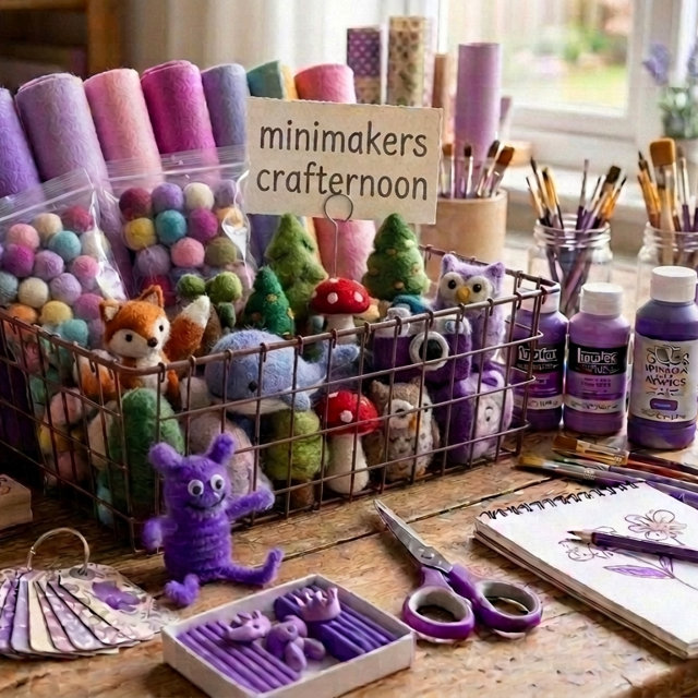 minimakers crafternoon crafting scene with materials, tools, and supplies