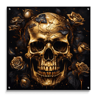 «Gothic Skull Roses», art mural abstrait floral en acrylique moderne