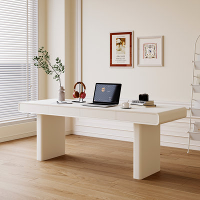 63" Modern Storage Desk in Soft Ivory - Spacious Home Office Writing Table with 4 Drawers & Cable Management, Easy Assembly & Stain-Resistant Finish