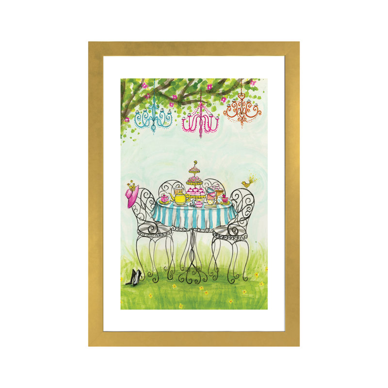 Art de jardin tea party, H 24 po x l 16 po x P 1 po, Papier encadré doré