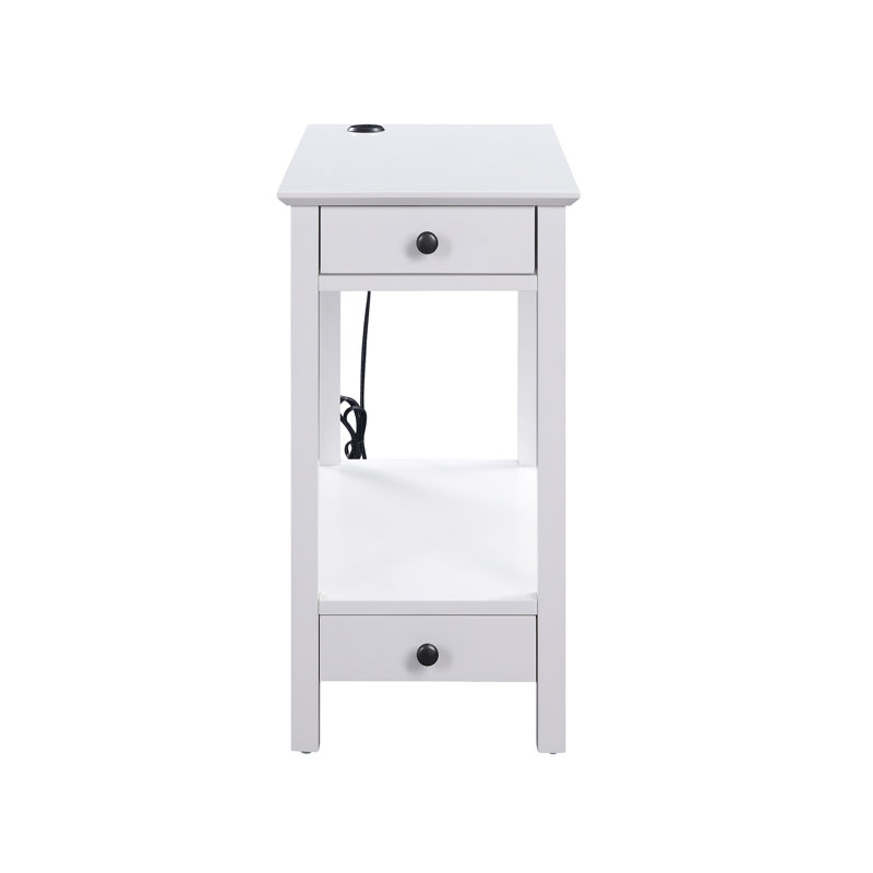Table d'appoint blanche avec hublot - 2 tiroirs et 1 compartiment ouvert pour le rangement dans la chambre