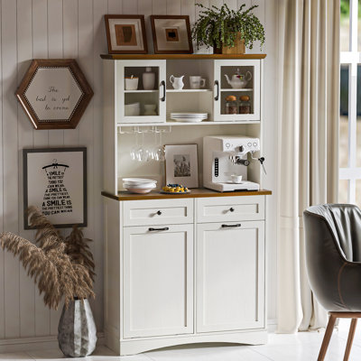 72" Kitchen Pantry Storage Cabinet, 13 Gallon Tilt Out Trash Cabinet With Microwave Stand, Freestanding Coffee Hutch Bar Cabinet With Adjustable Shelves, Wooden Cupboard For Kitchen Bathroom Hallway