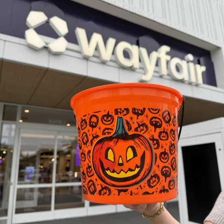 Trick-or-Treat bucket outside The Wayfair Store.