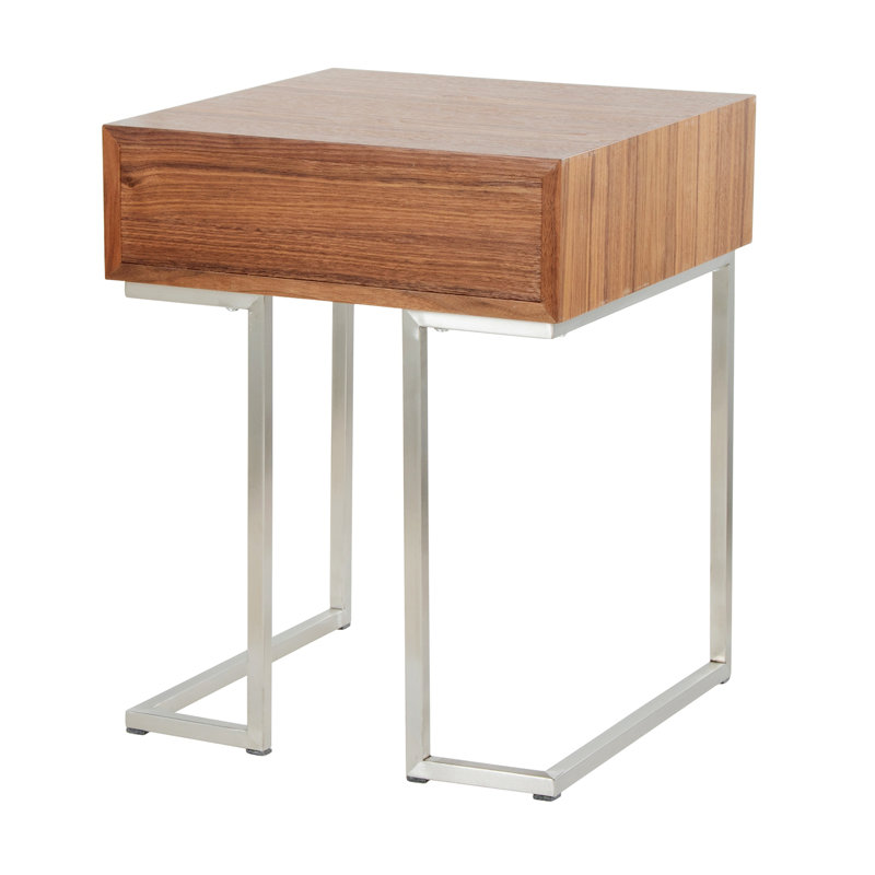Table de bout romaine contemporaine en bois de noyer et acier inoxydable
