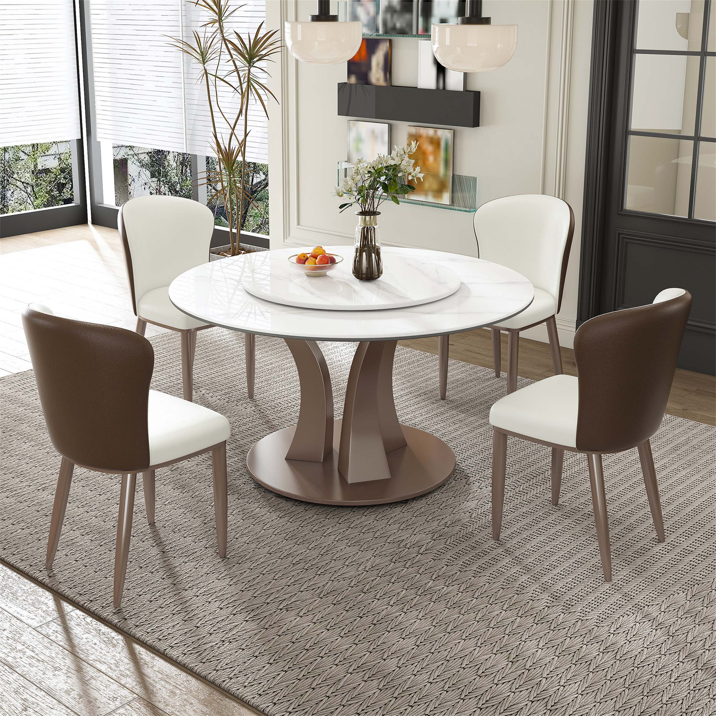 Hokku Designs Round Dining Table With Sintered Stone Top For Elegant ...