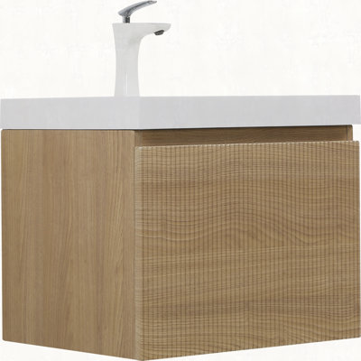 Ensemble de meuble-lavabo flottant 24 po avec lavabo 24 po, meuble de rangement mural moderne rayé avec tiroir à fermeture en douceur et cuve à surface solide brillante
