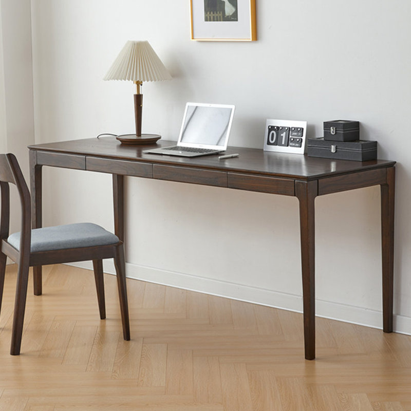 Bureau rectangulaire en bois massif brun noisette avec 2 tiroirs, H 33,46 po x L 47,24 po x l 12,60 po