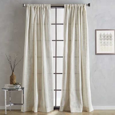 Pair of DKNY Polyester Pattern Lined Natural Linen Curtains (Set of 2)