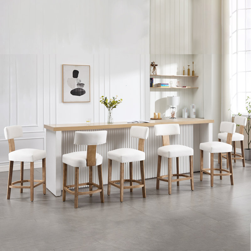 Upholstered 27.7'' Counter Stools With Curved Back And Solid Wood Frame, Cream