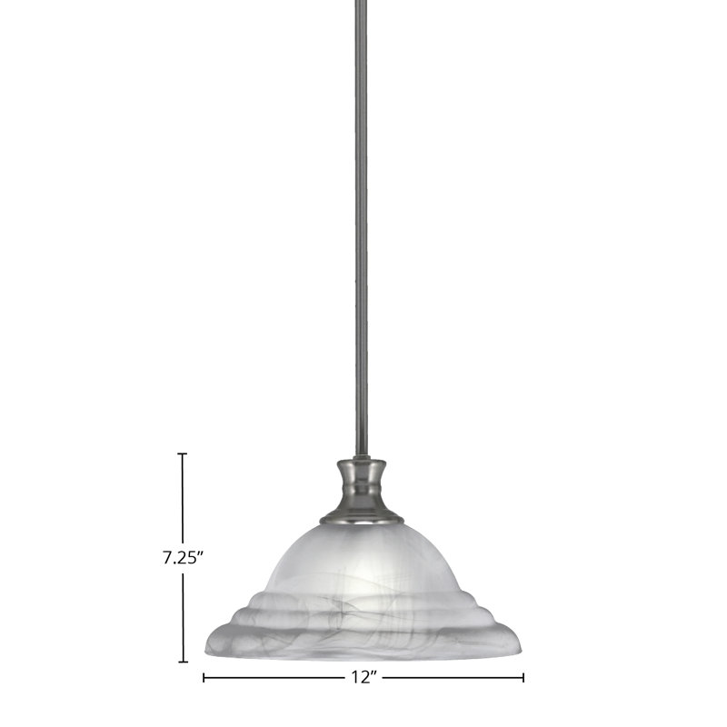 Luminaire suspendu suspendu avec tige en verre blanc albâtre de 12 po, Nickel brossé