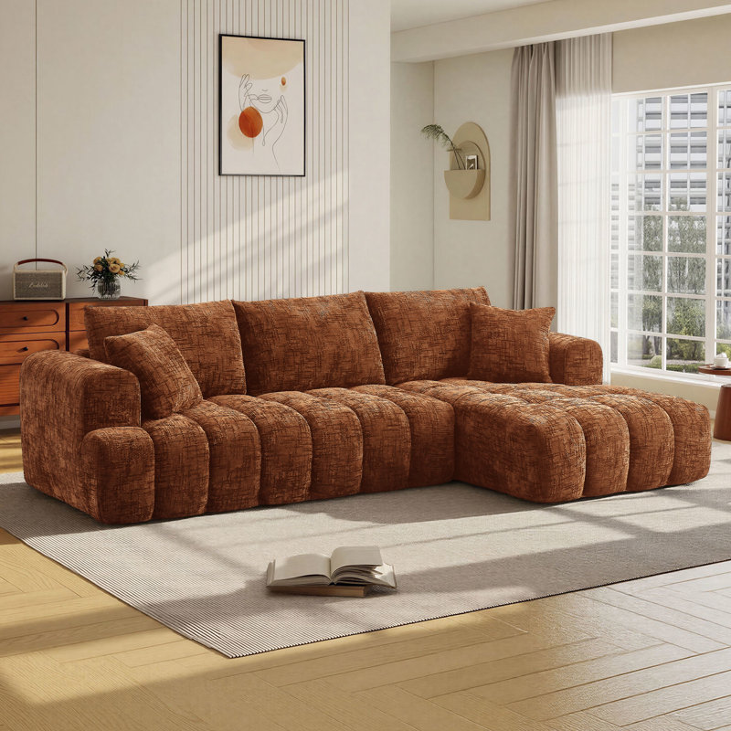 Boneless 108.5" Chenille Sectional Compression Sofa 2 Piece Boneless Modular Deep Seat Cloud Couch With Tufted Design & Chaise Set, No Assembly Required