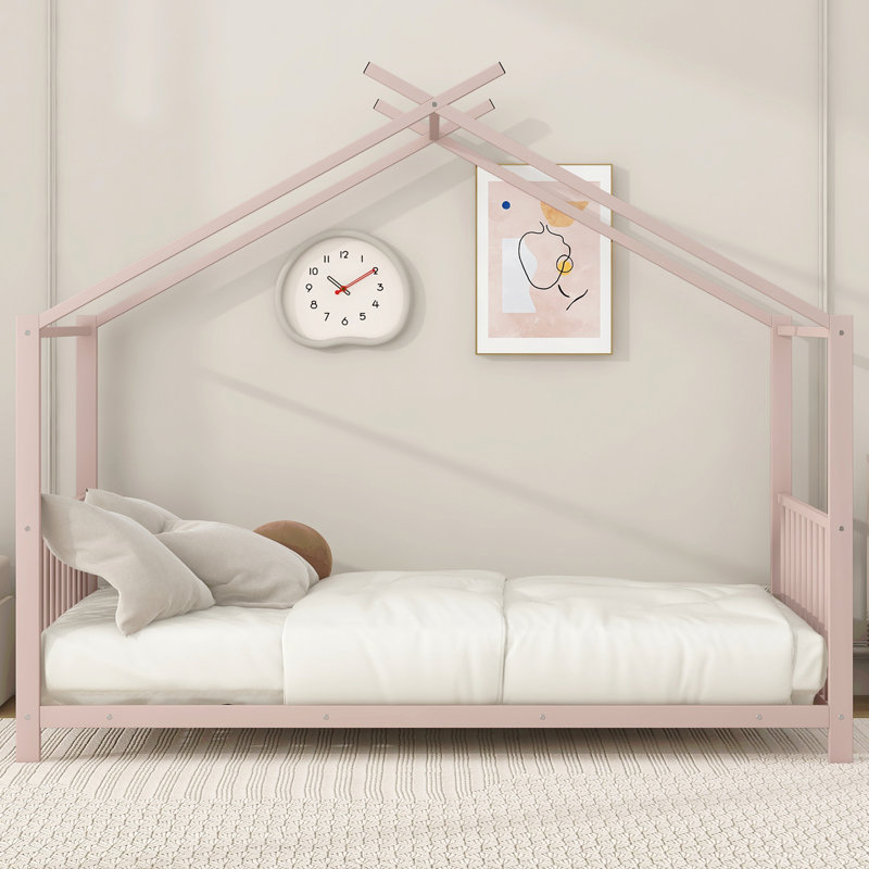 Lit plateforme simple en métal, Rose