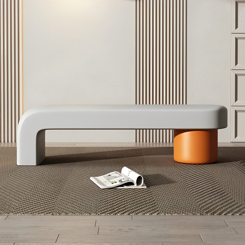 Banc rembourré en similicuir Light Luxury, Orange / gris clair, H 17,71 po x l 70,86 po x P 15,74 po