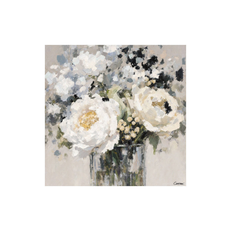 Bouquet de pivoines blanches romantiques, art mural sans cadre, 16 x 16