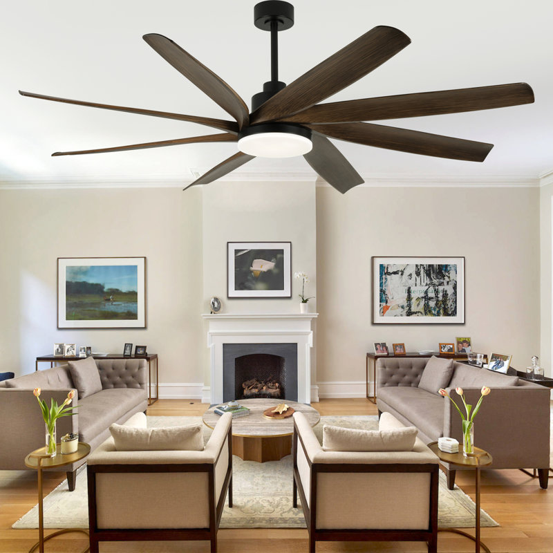 72" Modern Farmhouse Extra Large Ceiling Fan with LED Lights and Remote, 6-Speed DC Motor 8 Blades Black Ceiling Fan for Large Room