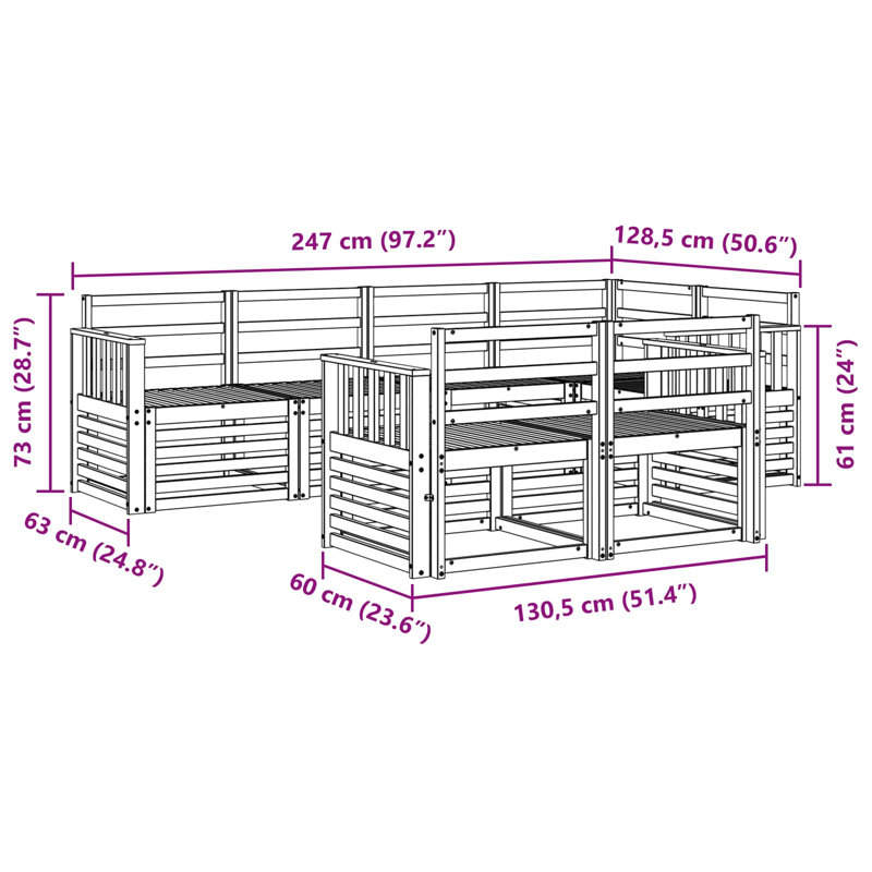 247cm Wide Patio Sectional Set
