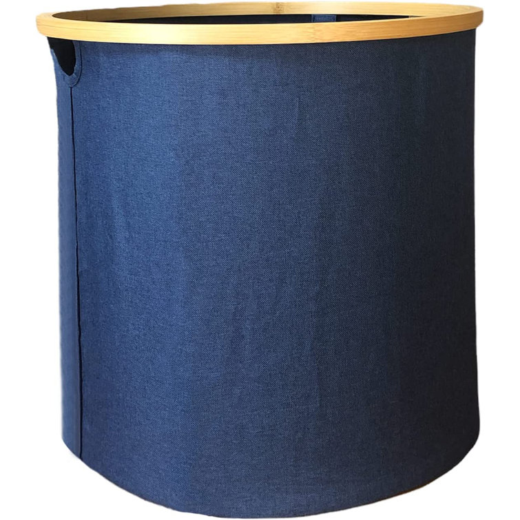 Latitude Run 90L Capacity Laundry Hamper, Round Foldable Bamboo Laundry Basket, with Handles, Collapsible Baskets for Clothes & Storage & Bedroom - Navy Blue Latit