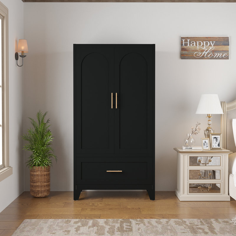 Armoire penderie 60,16 "en métal avec tiroir et tringle, Noir