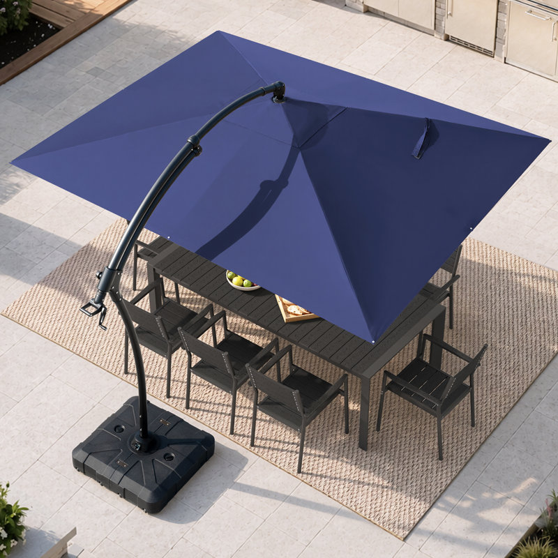9' X 11' Patio Cantilever Umbrella With Weighted Base, Marine
