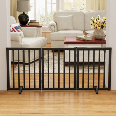 Barrière pour animaux autoportante en bambou pliable à 3 panneaux avec pieds de support pour escaliers