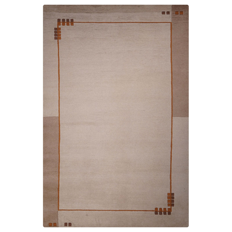 Beige 100% Wool Handmade Tibbati Contemporary Rectangle Indoor Area Rug, Runner 2'3'' x 4'6''