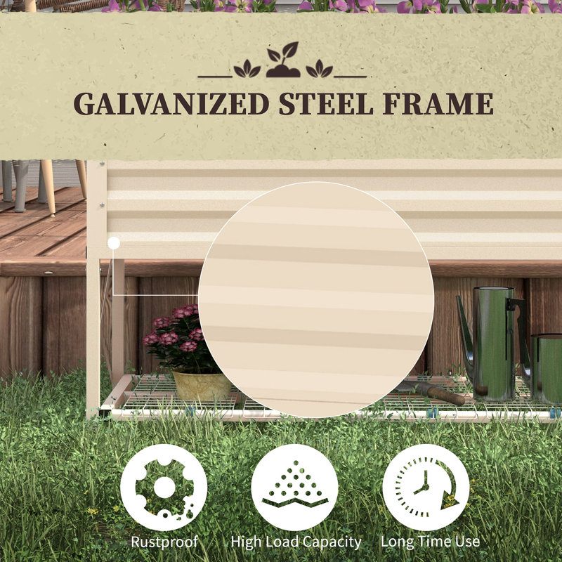 Lit de jardin surélevé avec structure en acier galvanisé, tablette de rangement et doublure de lit, jardinière surélevée avec pieds pour légumes, fleurs