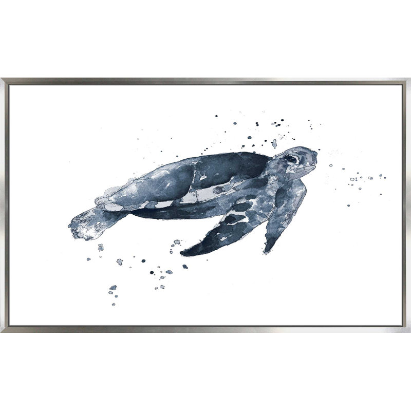 «Navy Ink Turtle II», reproduction de peinture à l'aquarelle sur toile tendue, H 31,5 po x l 51,5 po x P 2 po