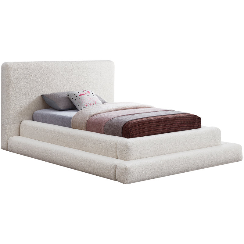 Hoffarth Upholstered Platform Bed, Twin, Cream Faux Shearling Teddy Fabric