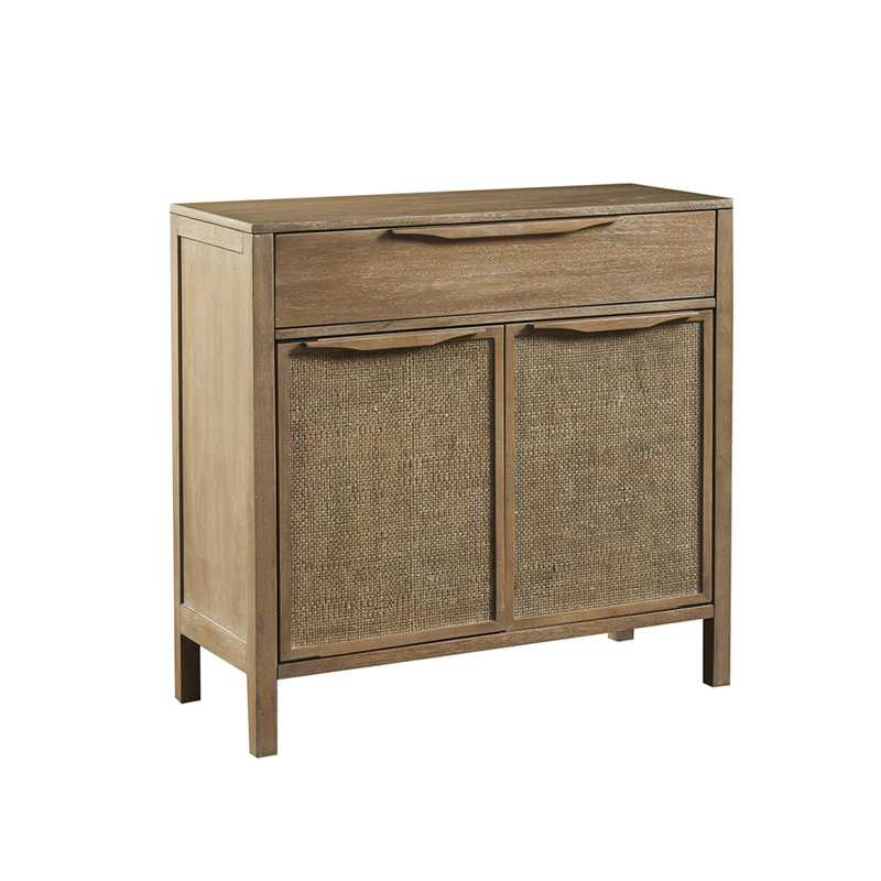 Commode d'appoint en bois massif - Devant de sangle de canne, serrure cachée, tiroir coulissant en métal, finition récupérée, cadre de rangement élégant et fonctionnel, look attrayant