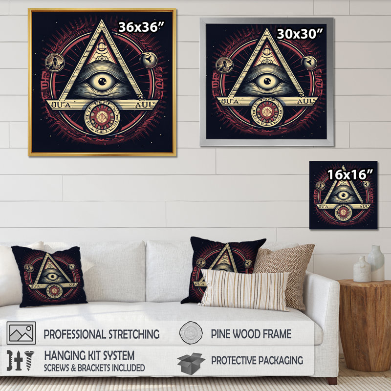 «The All Seeing Divine Eye Illuminati», reproduction sur toile, Cadre flottant noir, H 16 po x l 16 po x P 1 po