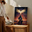 Toile «A Dark Clad Warrior Kneels In A Fiery Landscape Gripping», art mural-693331857
