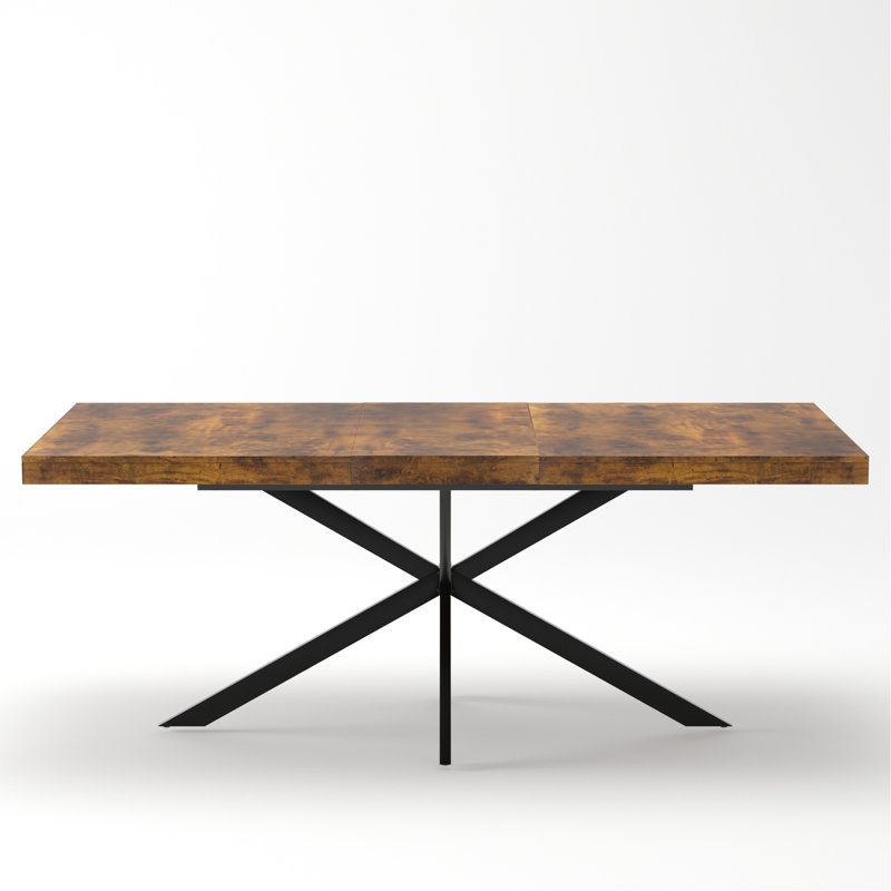 Table de salle à manger rectangulaire de 55,11 po à 70,86 po avec plateau en bois antique et plaque en relief de même couleur, avec boîte de rangement, convient aux salles à manger, aux cuisines et aux salons, brun