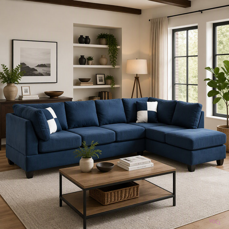 Malone G632B-SC Sectional (Without Ottoman), Navy Blue