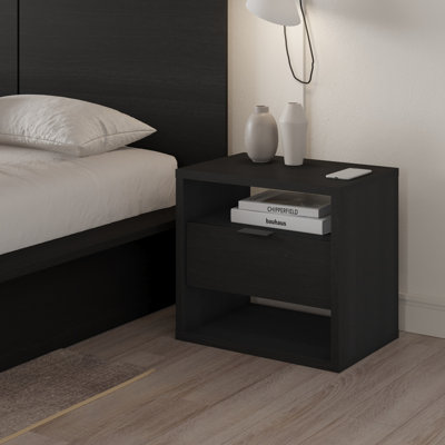 Modern 1-Drawer Nightstand with Open Storage