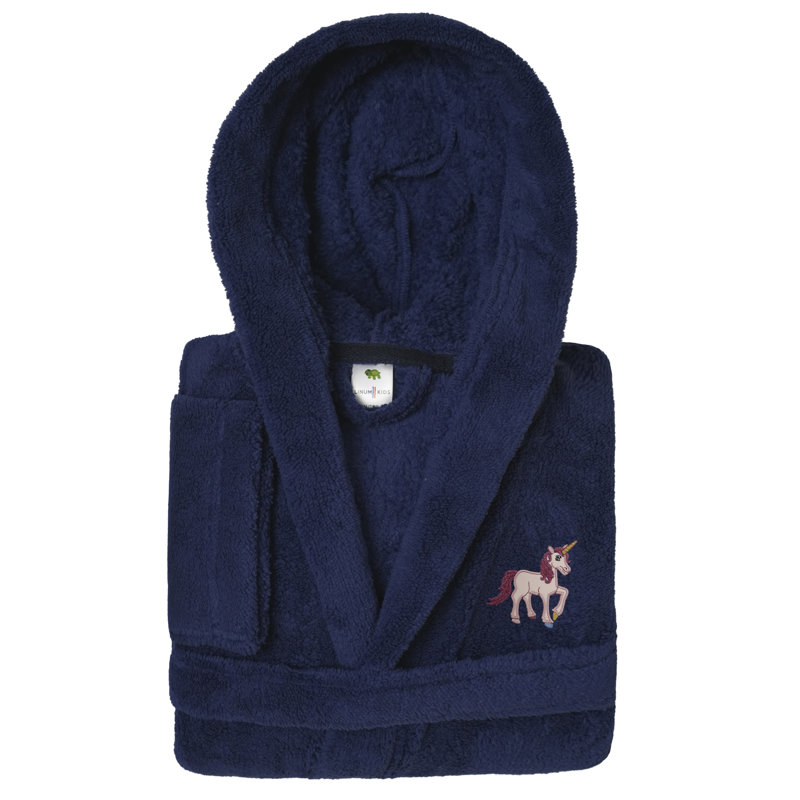 Peignoir à capuche double 100% polyester Linum Kids, M, Marine