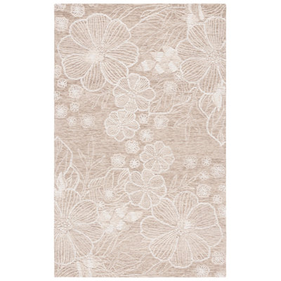 Tapis en laine / coton touffeté à la main Lyanne en ivoire / beige