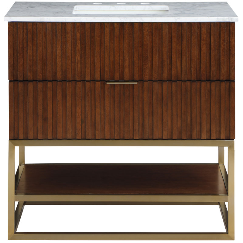 Monad 36'' Brushed Gold Single Freestanding Vanity with Marble Top