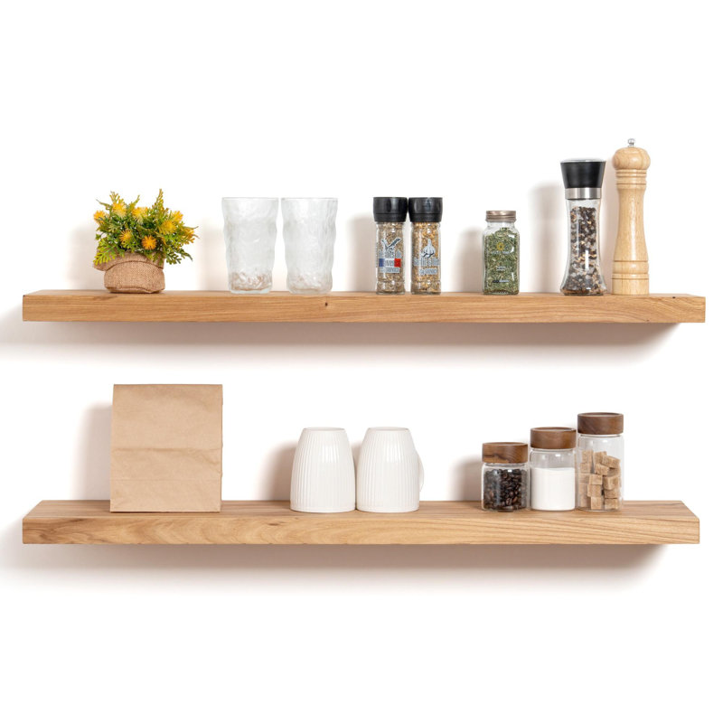 Desseray Set of 2 Reclaimed Elm Floating Shelves, 1.5" H x 36" W x 8" D, Walnut