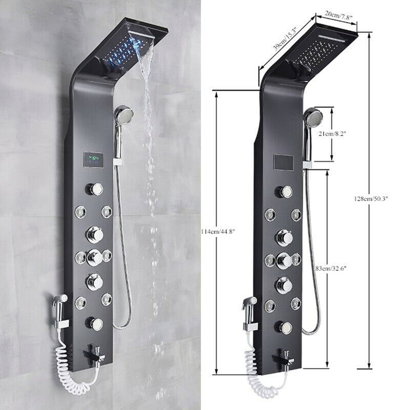 Shower Panel Tower System,7-Function Shower Wall Panel, LED Rain Waterfall Shower Column Head,Shower Tower Panel With full Body Shower System Tub Shower With Bidet